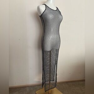 Forever Rose Couture Body Con Dress Metallic Wide Mesh Naked Dress Small Silver